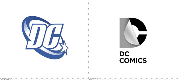 Image of the new and old DC Comics logo being compared