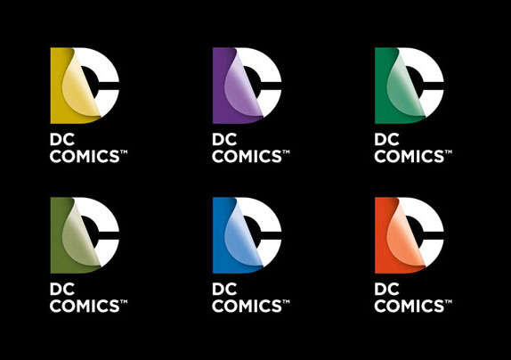 Image of new DC Comics logo color schemes