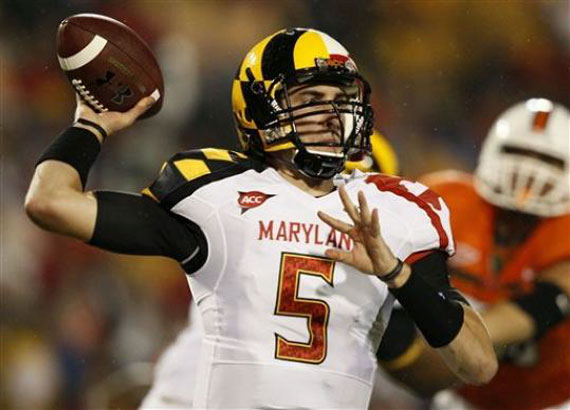 Image of the University of Maryland Terrapins quarterback wearing redesigned football jersey